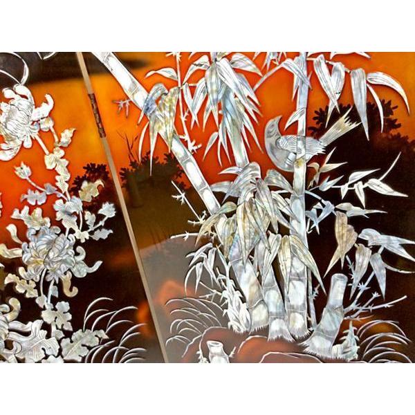 絵画 工芸品 漆 ◇ 屏風 花鳥螺鈿屏風 中国製 四曲一隻 漆芸