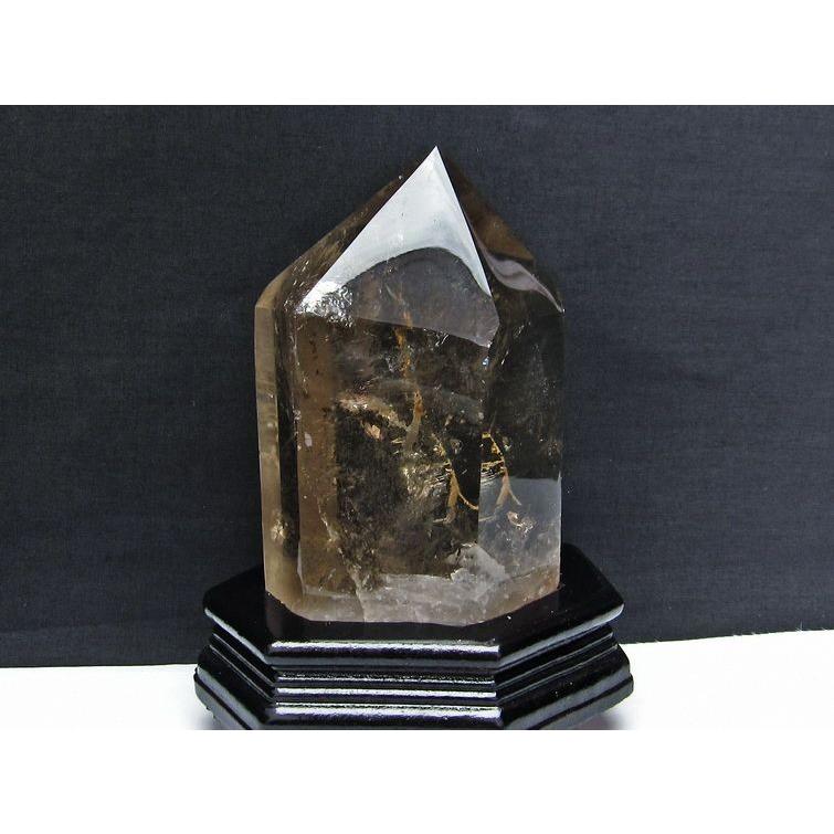 スモーキークォーツ 煙水晶 六角柱 1.3Kg 台座付属 送料無料 一点物