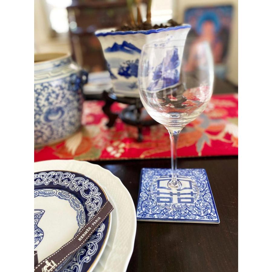 THE-SECRET-GARDEN シノワズリ Blue & White 陶器質タイル コースター