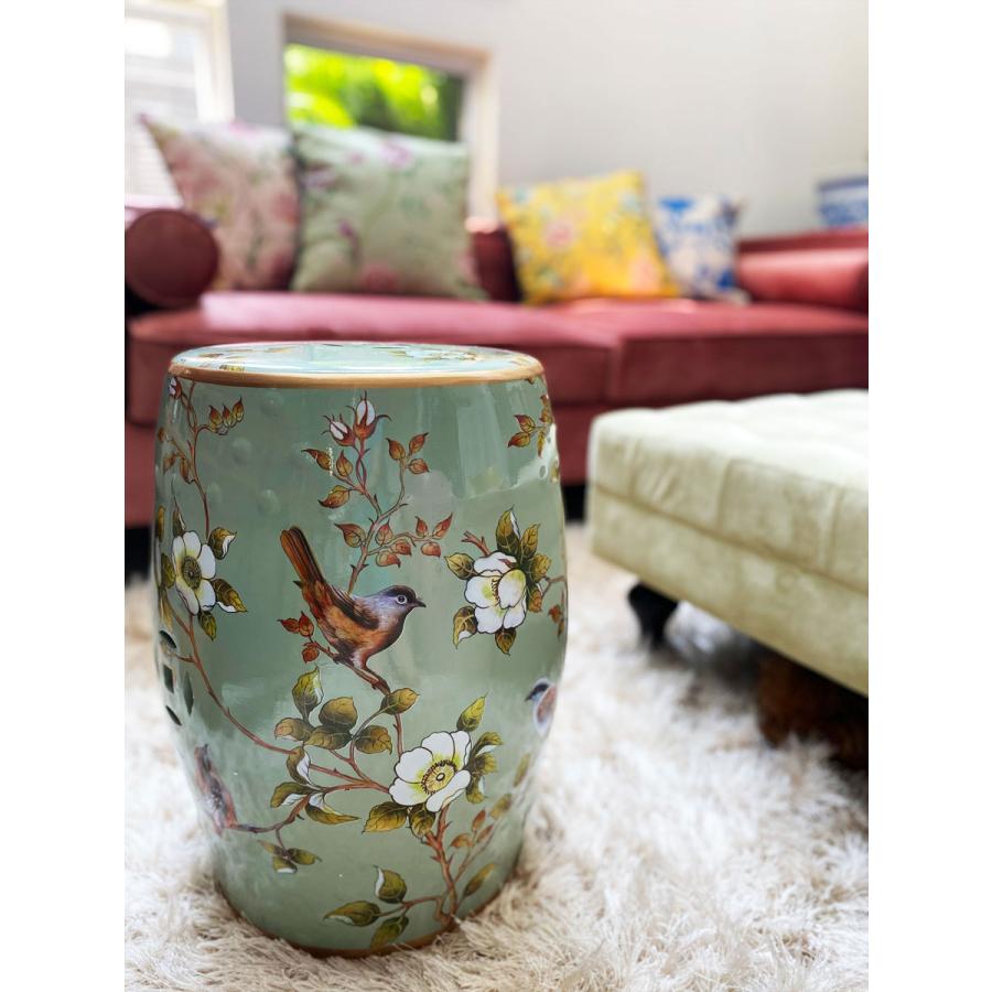 THE-SECRET-GARDEN シノワズリ スツール 陶器 椅子 花鳥柄 飾り台 花台