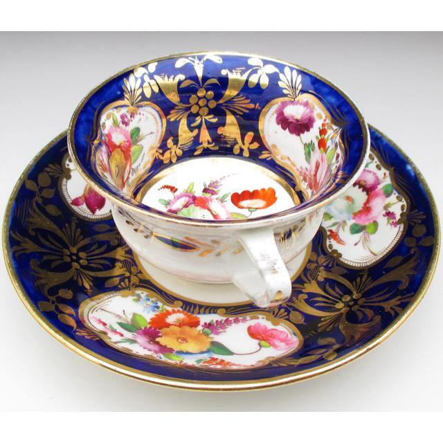 コールポート 藍地金彩花束絵 ティー＆コーヒーカップ＆ソーサー