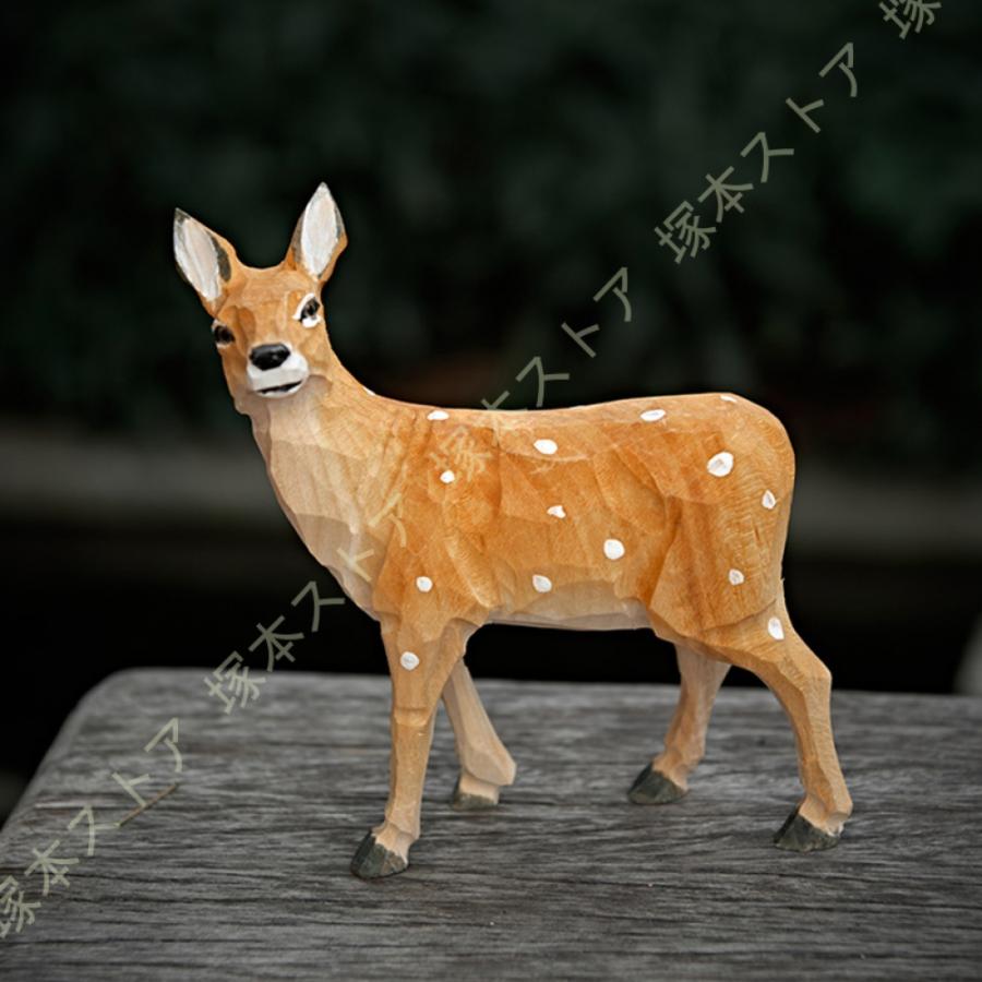 木彫り 動物 マスコット 鹿のインテリア 置物 ハンドメイド 木製