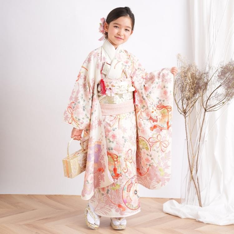 レンタル 七五三 着物 7歳 セット 華徒然 レトロ モダン 花 ピンク系