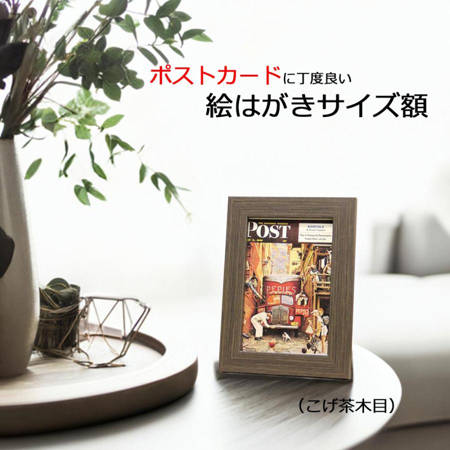 額縁 絵はがきサイズ額 100×148mm対応 こげ茶木目 木製フレーム 壁掛け