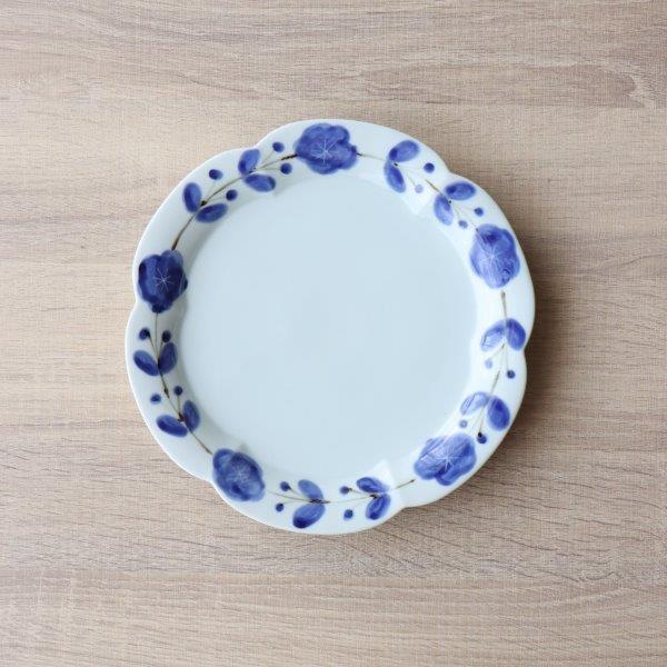 有田焼 輪花皿 L 染付さび花つなぎ お皿 プレート 皓洋窯 和食器