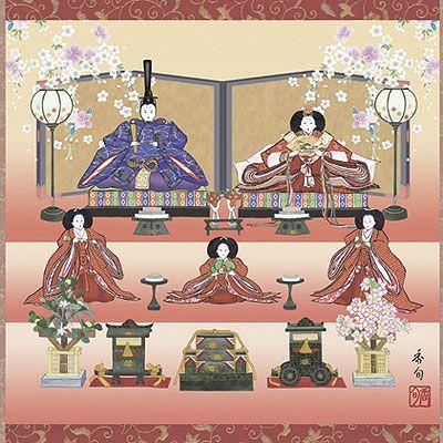 お雛様掛軸 (掛け軸) 伊藤香旬 段飾り雛 （尺五横）約横54.5×縦125cm