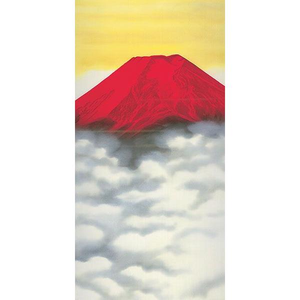 掛軸 (掛け軸) 赤富士 鈴村秀山 尺五立 約横54.5×縦190cm d9413（第40