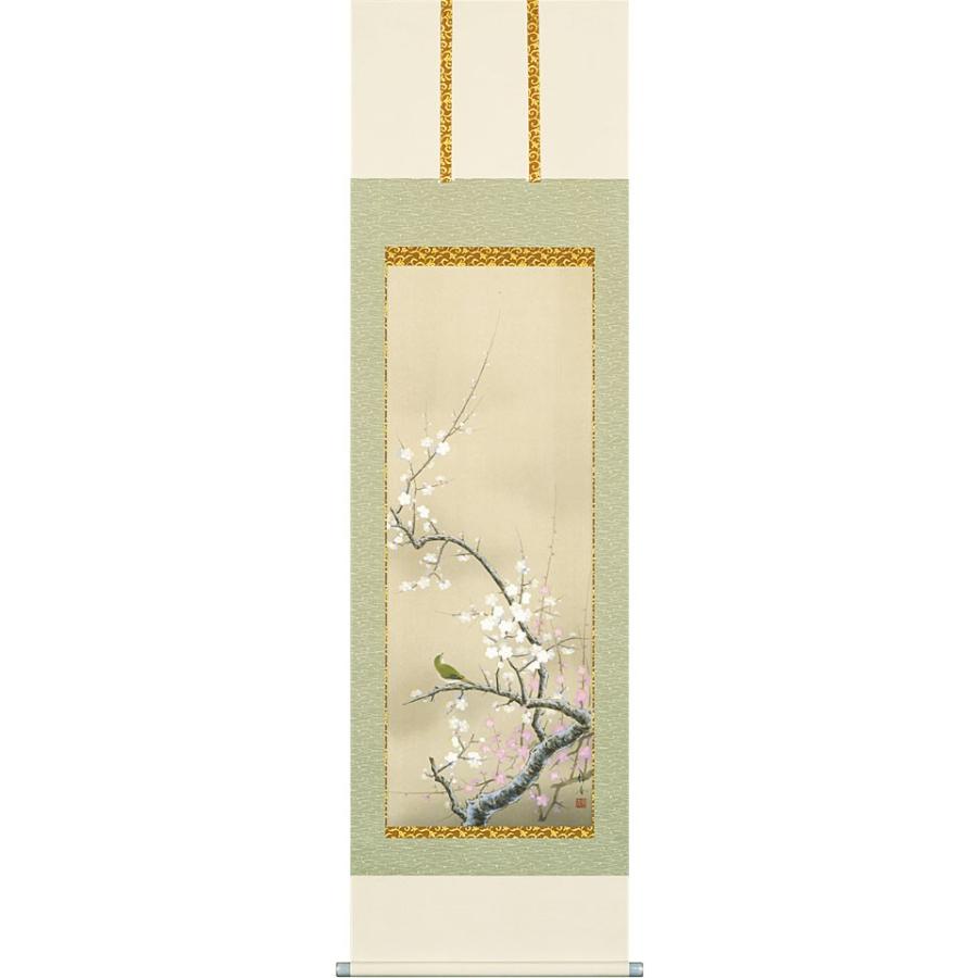掛軸 (掛け軸) 春用 紅白梅に鶯 北条静香 尺五立 約横54.5cm×縦190cm