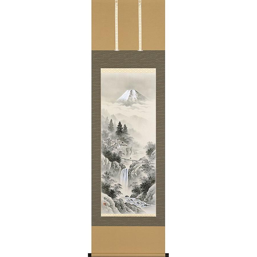 掛軸 (掛け軸) 水墨山水 木村挙山 尺五立 約横54.5×縦190cm p9675 山水