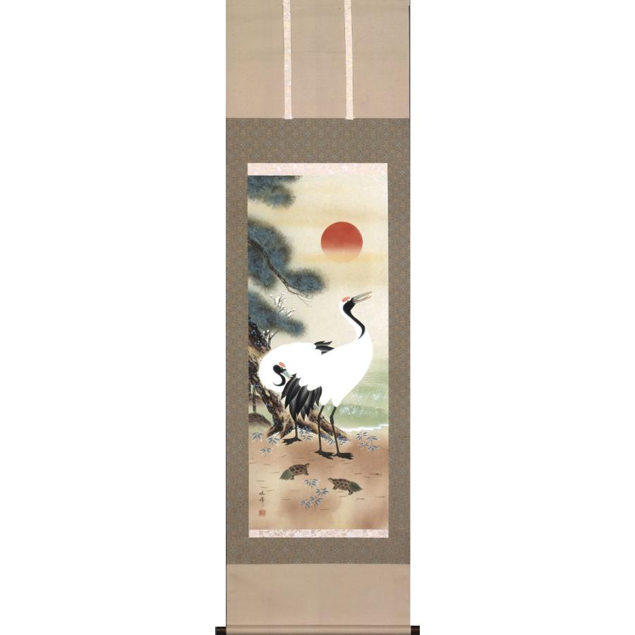 掛軸 (掛け軸) 松竹梅鶴亀 河合旭峰 尺五立 約横54.5cm×縦190cm p9791
