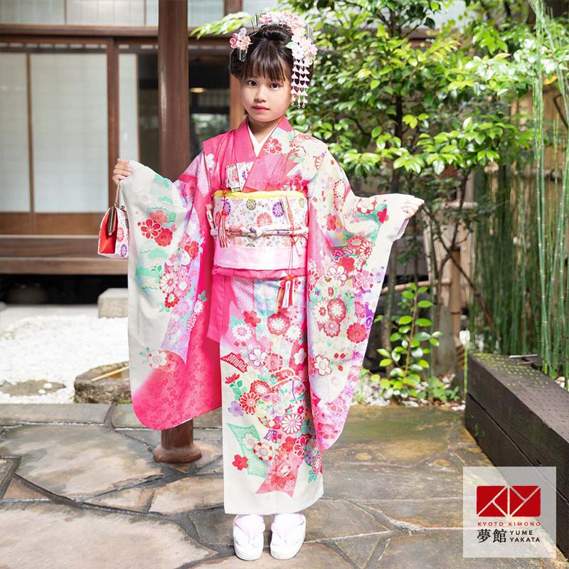 七五三 7歳着物 レンタル フルセット ピンク 花熨斗目☆ 女の子 七歳