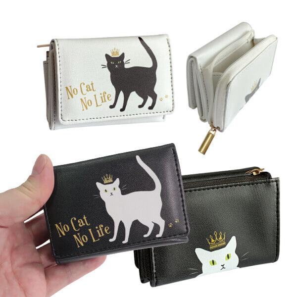 三つ折り ミニ 財布 コンパクト サイフ ネコ 猫 No Cat Life 合皮素材