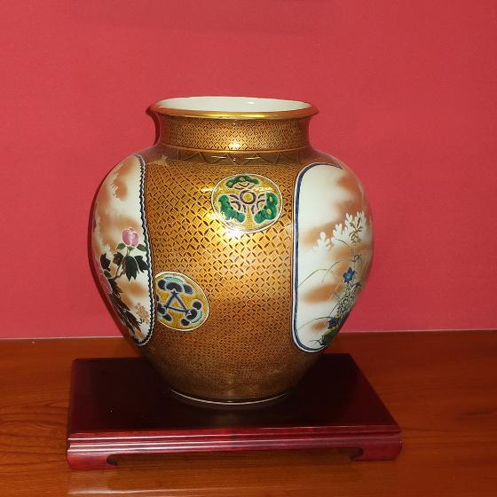 九谷焼 【逸品物】花瓶 陶器 金彩割取 陶洸作 15号（45cm)大型壺