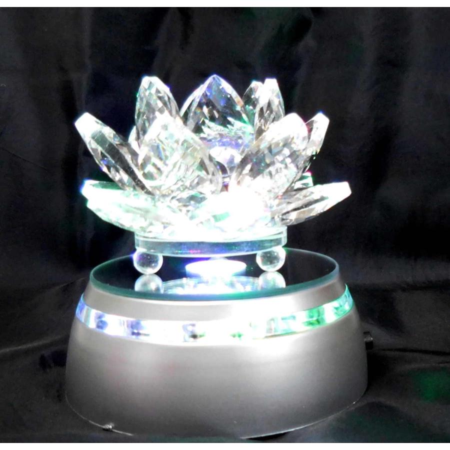クリスタル工芸品 置物 雑貨 蓮の花 LED四色発光台セット 開運 新年