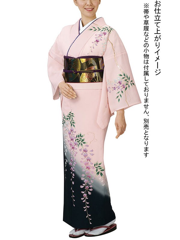 訪問着 着物 反物 女性 男性 踊り 絵羽 桜色 黒 藤 洗える着物