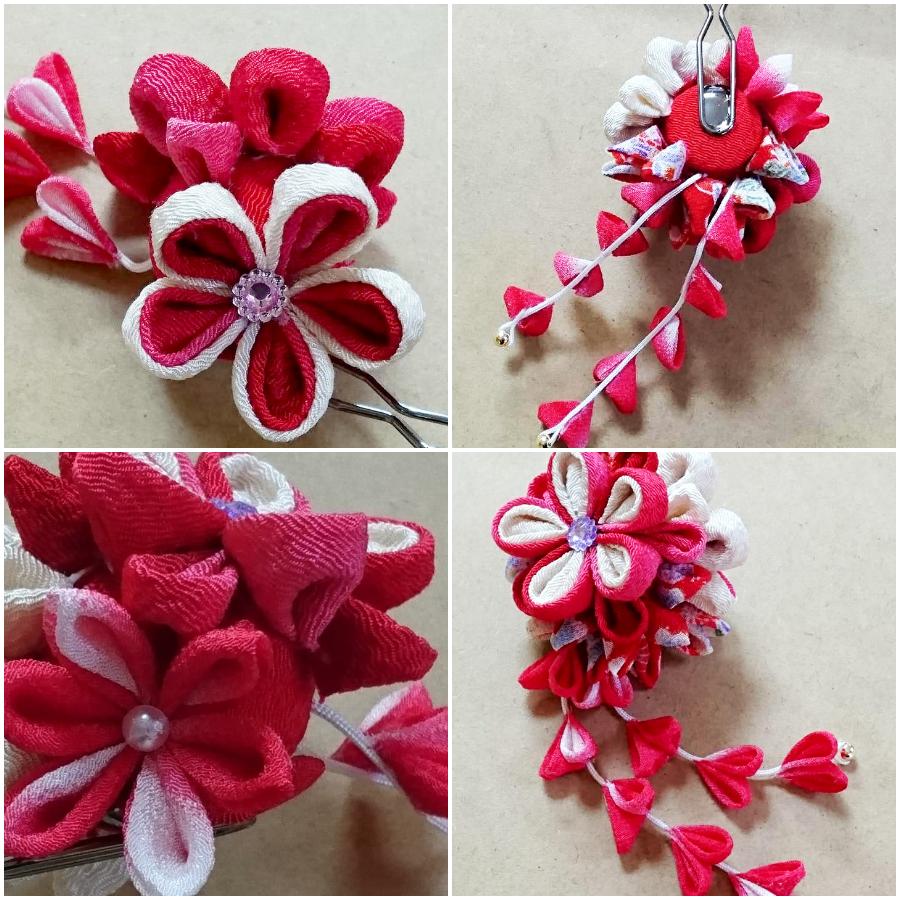 つまみ細工キット 花かんざし・二輪藤下がり(紅花) : 布がたり ヤフー