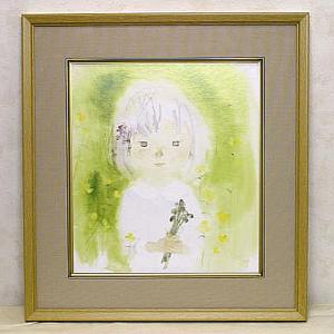 絵画 いわさきちひろ 赤い毛糸帽の少女 額 児童画 色紙 送料無料