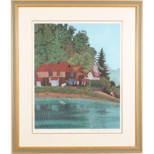 阿蘇 風景画 絵画 熊本 油絵 奥田省一 「阿蘇盛夏」 額付き : アート