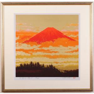 志摩欣哉 朱不二と六地蔵 赤富士 絵画 富士山 風景画 インテリア 和風