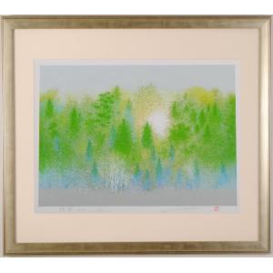 柿の木 絵画 シルクスクリーン 版画 池上壮豊 「豊実-紅」 額付き
