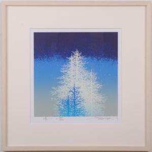 柿の木 絵画 シルクスクリーン 版画 池上壮豊 「豊実-紅」 額付き