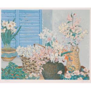 花 絵画 ポップアート シルクスクリーン 版画 ジョン・ボッツ 「花と