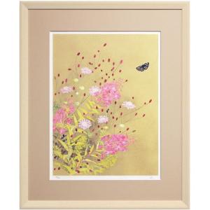 中島千波 「 薔薇 」 リトグラフ 版画 日本画 絵画 ばら 赤い花 送料
