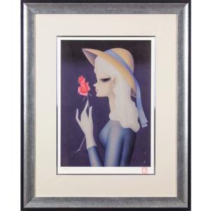ベルナール ・ カトラン 「 赤い薔薇と黒い帯 」 リトグラフ ( 石版画