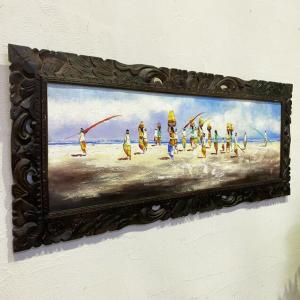 バリ絵画 稲刈り 風景画 W63cm×H33cm アジアン アート バリ ウブド