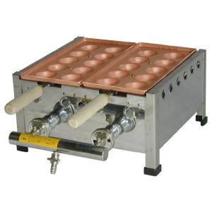 LPガス用 10穴2丁（2連）（銅板木柄たこ焼き器）山下金物製 （送料