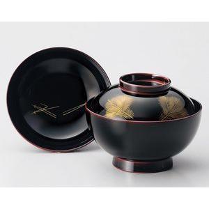 吸物椀 和食器 蓋付き 椀 1個 木合 越前漆器 三つ蘭 漆塗り 溜内黒塗り