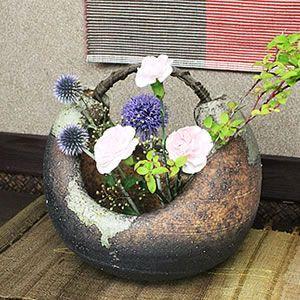 信楽焼 古陶つる渡し花器 和風 癒し 壷 つぼ 花瓶 花器 花入れ 陶器