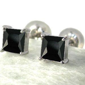 ブラックスピネル ピアス 一粒 10金 シンプル スクエア : PLEJOUR