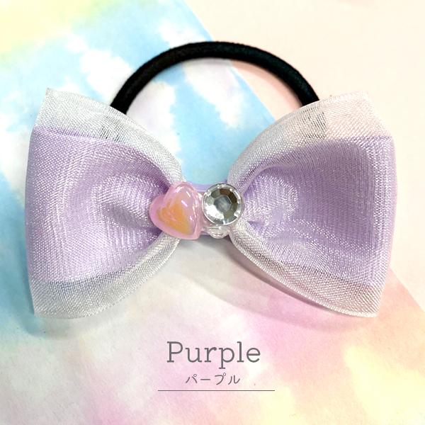 ヘアゴム リボン ハート ストーン オーガンジー おしゃれ ハンドメイド
