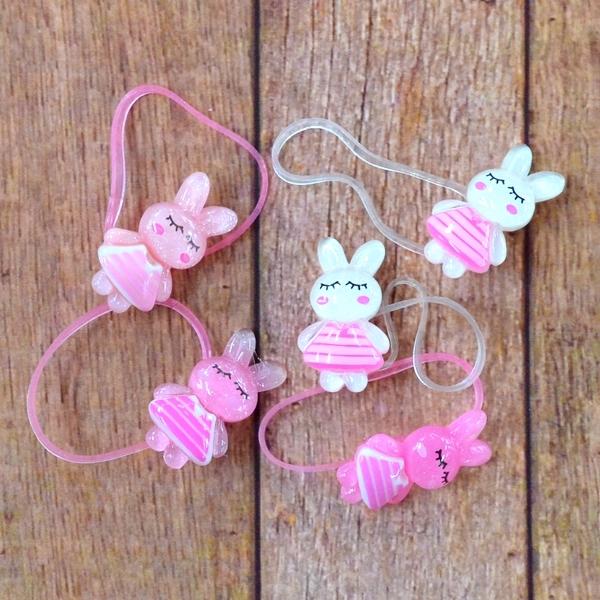 ピンクほっぺうさぎの絡まないゴム 5個(ミックス) ヘアアクセサリー
