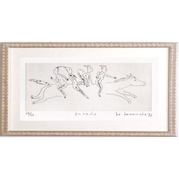 山本容子 絵画 馬 銅版画 エッチング 「パレード」 額付き : アート