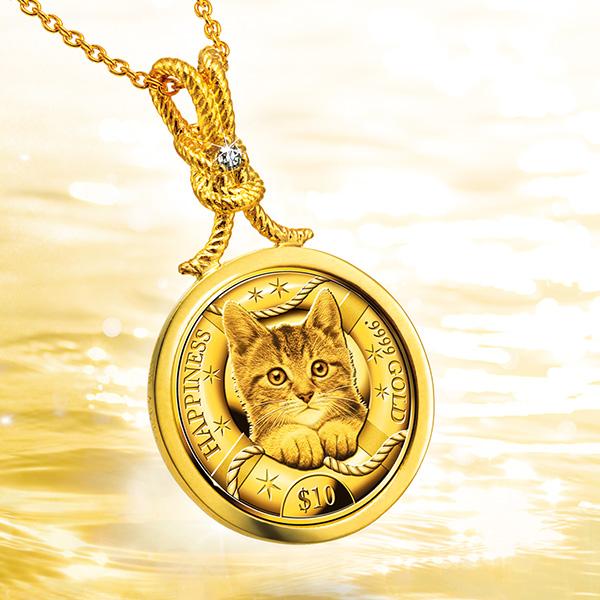しあわせのShip's Cat金貨＞純金コインの宝飾ペンダント 24金 24K 法定