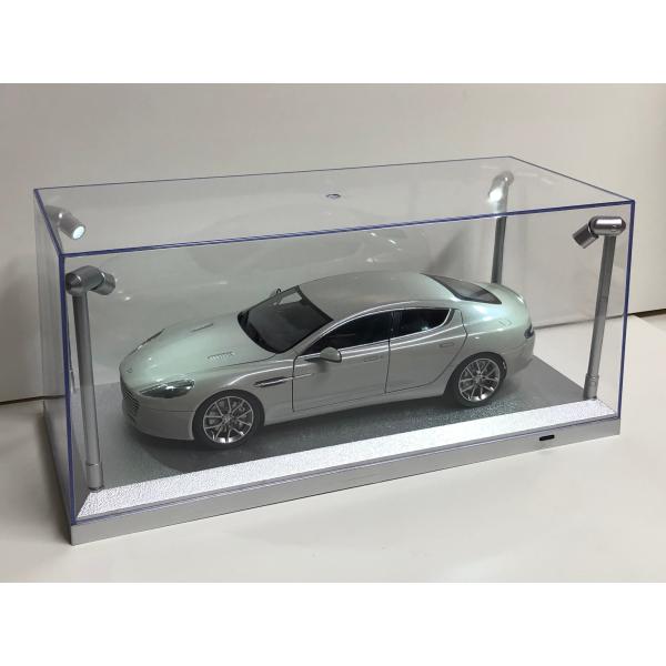 1/18 ミニカー ディスプレイケース LED照明付 USB・電池 シルバー
