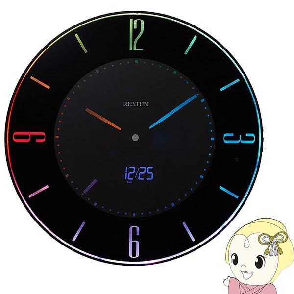 リズム時計 Rhythm 掛け時計 置き時計 電波時計 常時点灯 LED使用 黒