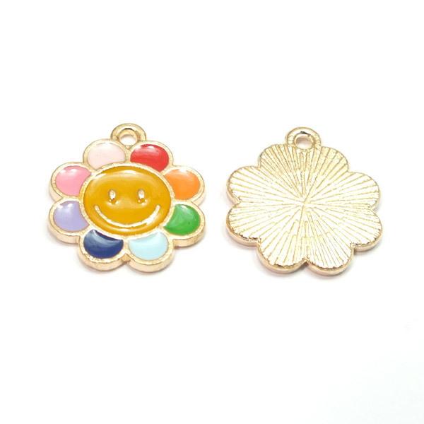 にっこりひまわり☆かわいいアンティークチャーム エナメル 花