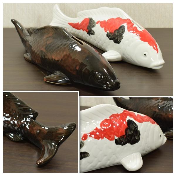 Nishikigoi 陶器製の錦鯉の貯金箱 置物 オブジェ ニシキゴイ : DECOR