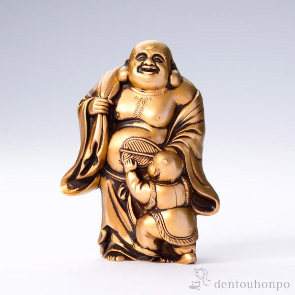 七福神 布袋 シルキーゴールド ( 木札名入れ有料 退職祝い 定年 恵比寿