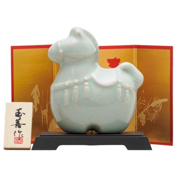 干支 午 置物 馬 うま 2026年/ 水青磁（極小） /粗品 販促 景品 縁起