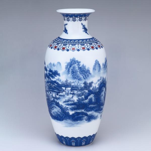 景徳鎮 青花山水花瓶 中国 陶磁器 工芸 - アートの友社 : ホーリ通信