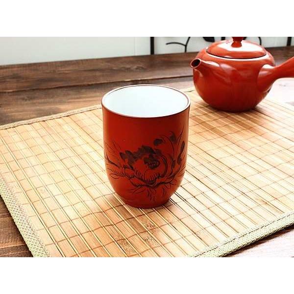 常滑焼 削り花湯呑み (和食器 朱泥 カップ 湯呑み ゆのみ 湯呑
