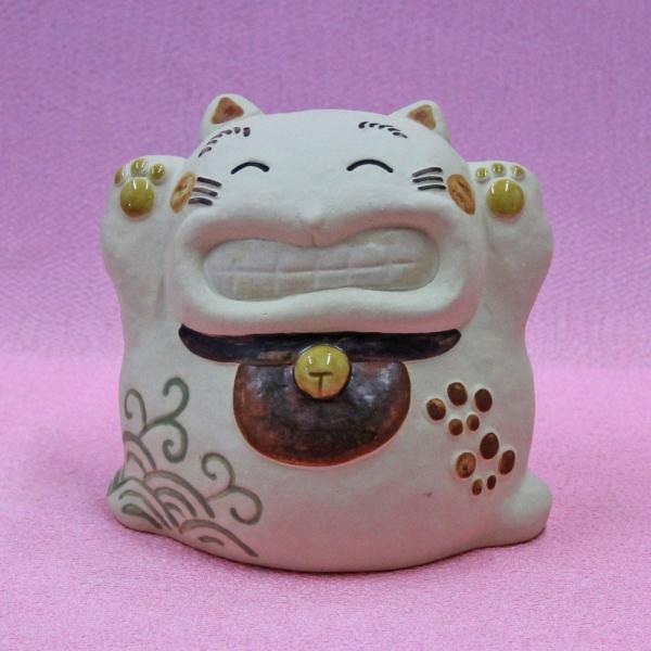 猫 置物 日本製 常滑焼 開運 縁起物 宮崎工房(いひひ招き O-202-1222