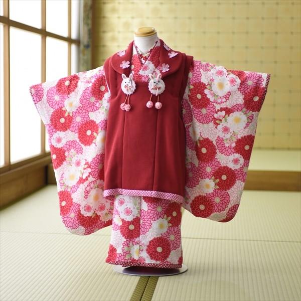 七五三 女の子 着物 レンタル 3歳 被布 うさぎにダリア《身長》90cm