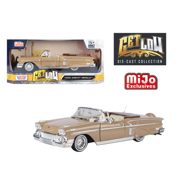 ミニカー 1/24 MOTORMAX 1958 シボレー インパラ ローライダー 金色