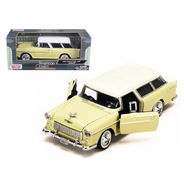 ミニカー 1/24 MOTORMAX 1955 シボレー・ベルエア ノマド 黄色/白 1955