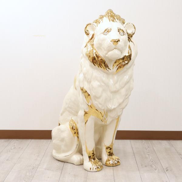 陶器 動物 ライオン 置物 イタリア製 獅子 完成品 ヨーロピアン